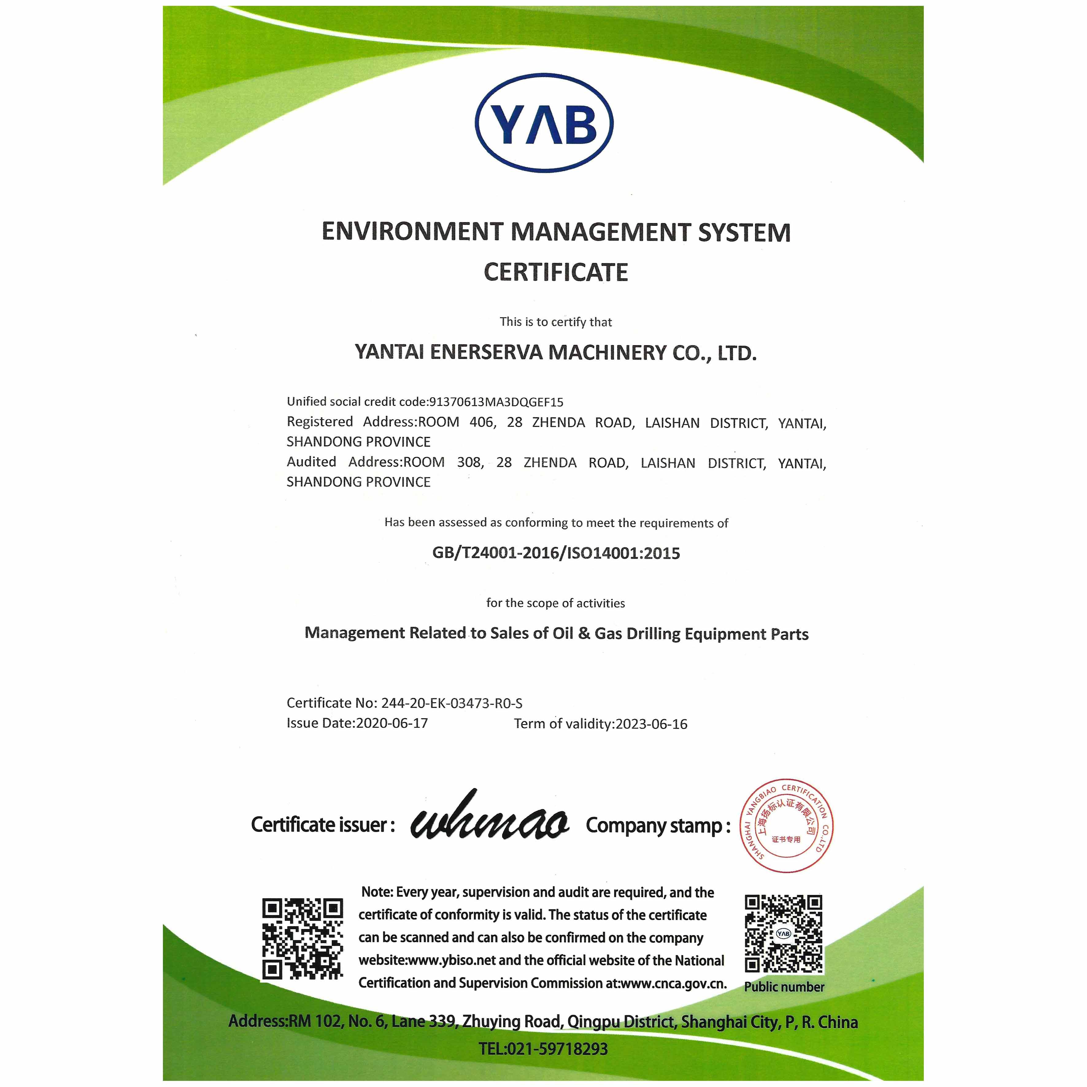 NEW ISO 14001:2015 CERTIFICATE